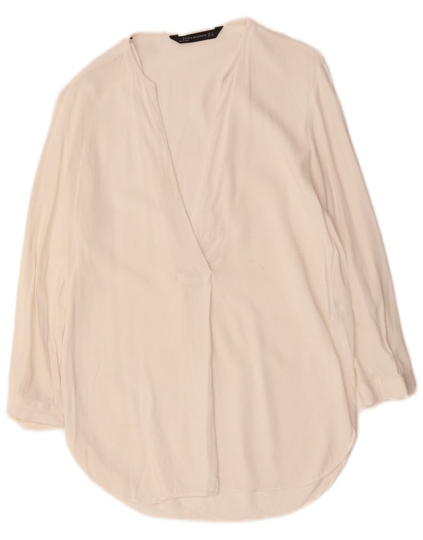 ZARA Damen-Blusenoberteil mit 3/4-Ärmeln, UK-Größe 44, mittelweiße Viskose