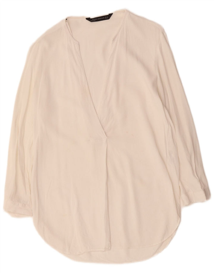 ZARA Damen-Blusenoberteil mit 3/4-Ärmeln, UK-Größe 44, mittelweiße Viskose