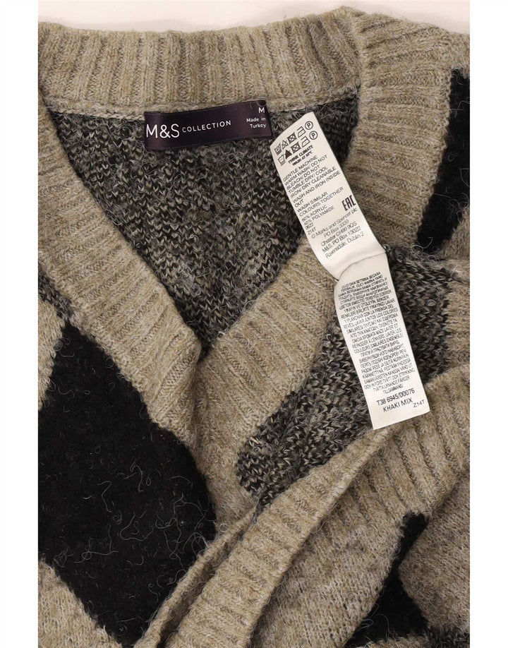 Marks & Spencer Herren-Pullover mit V-Ausschnitt, mittleres Khaki, Argyle/Diamant