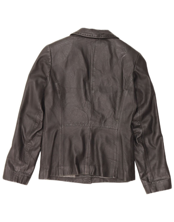 Vintage Damen 1 Knopf Leder Blazer Jacke UK 12 Mittelschwarzes Leder