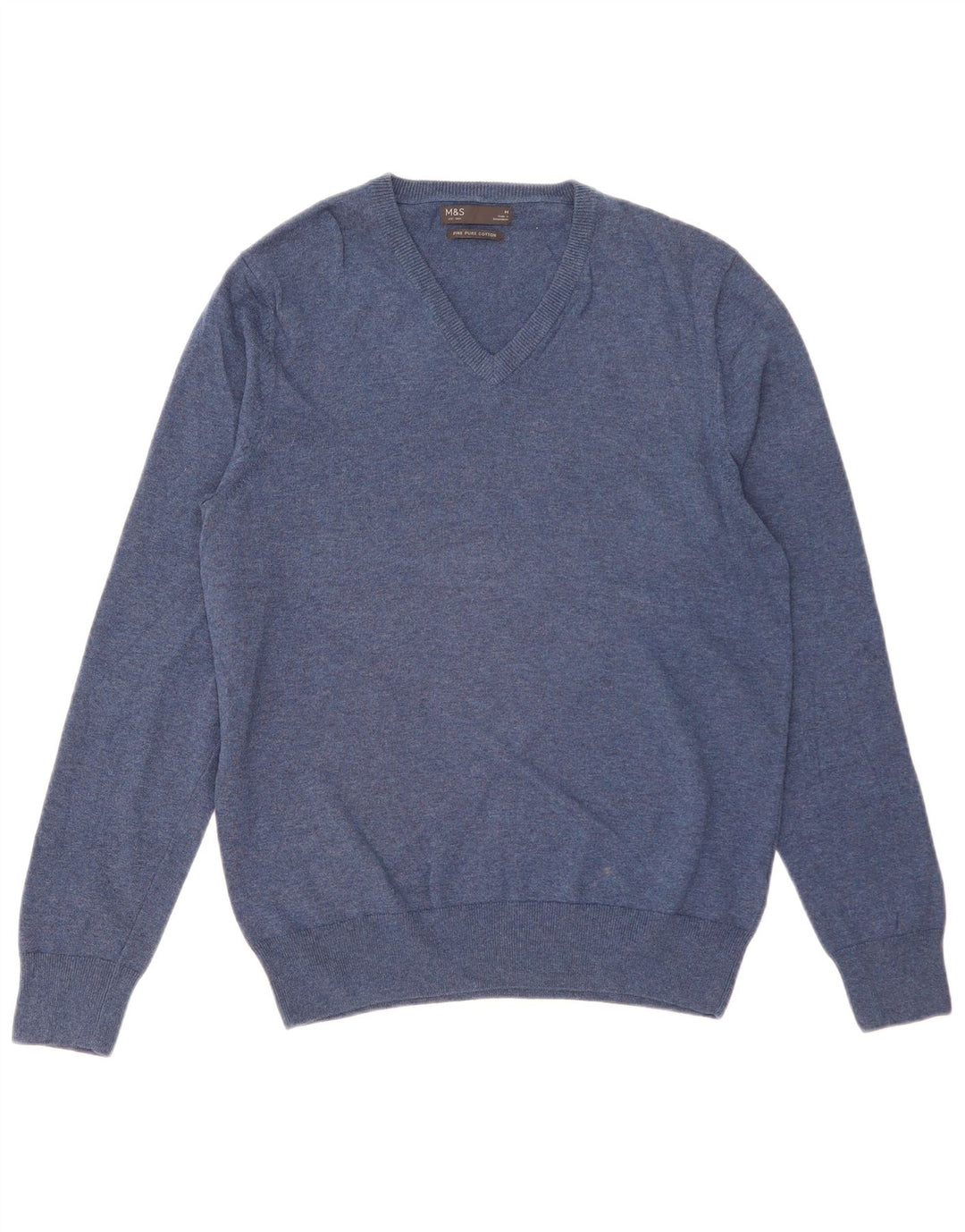 Marks & Spencer Herren-Pullover mit V-Ausschnitt aus mittelblauer Baumwolle