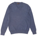 Marks & Spencer Herren-Pullover mit V-Ausschnitt aus mittelblauer Baumwolle