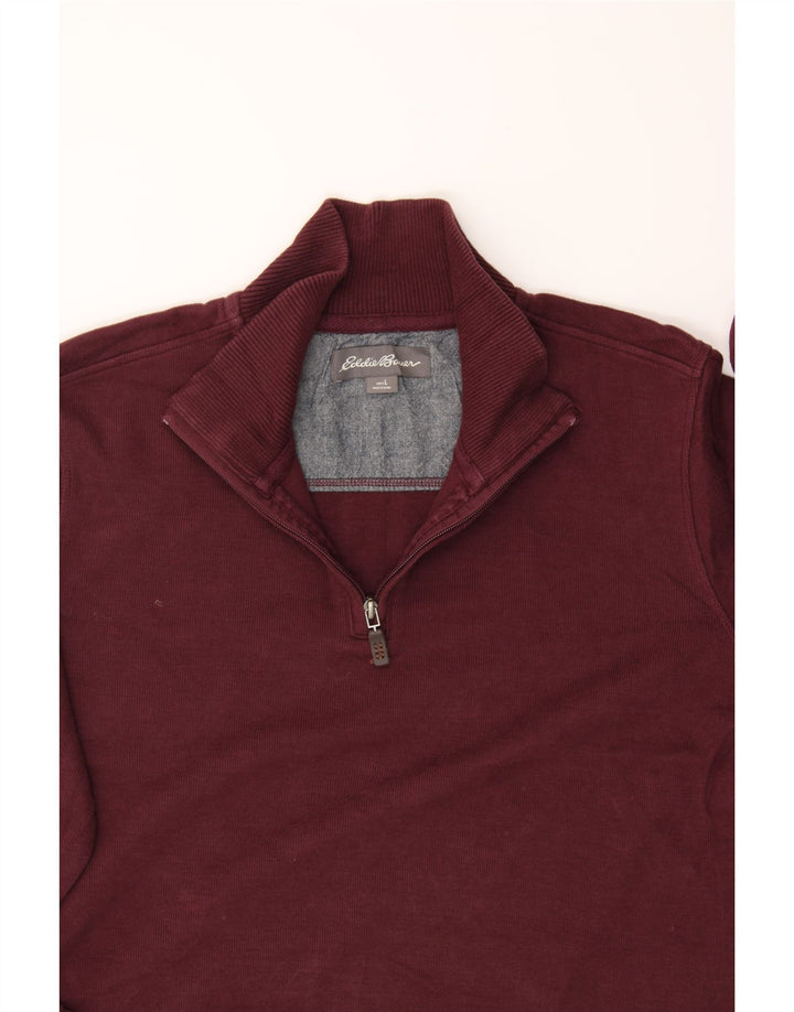 EDDIE BAUER Mens Zip Neck Sweatshirt Jumper Large Burgundy Cotton Vintage Eddie Bauer and Second-Hand Eddie Bauer from Messina Hembry 