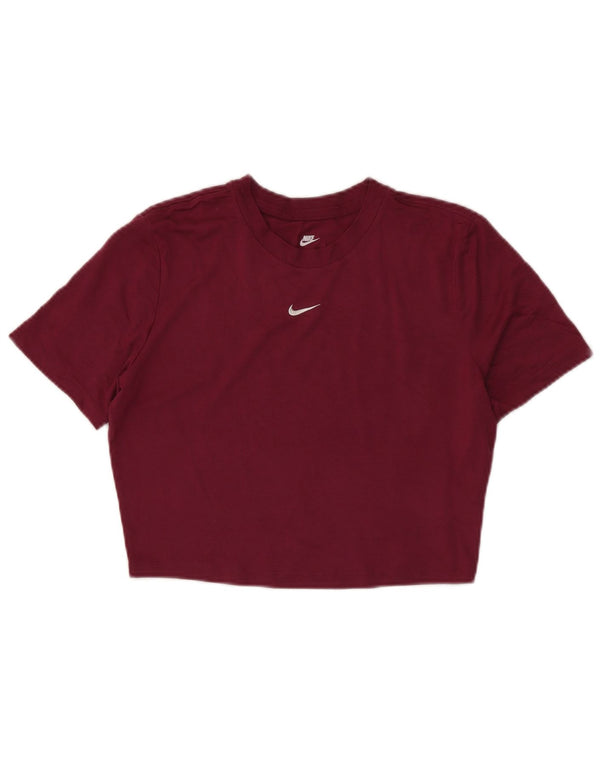 Nike Damen Crop Slim Fit T-Shirt Top UK 14 Large Burgunderrot Polyester