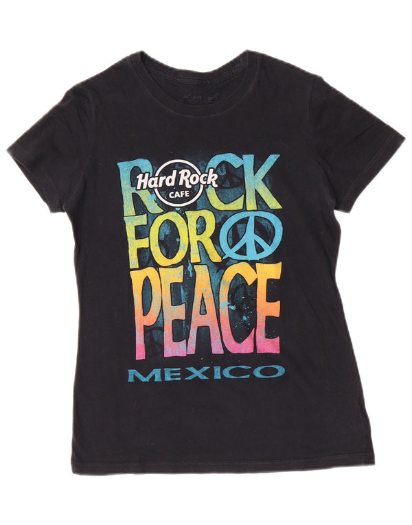 Hard Rock Cafe Damen Mexiko Grafik T-Shirt Top UK 12 Medium Schwarz Baumwolle