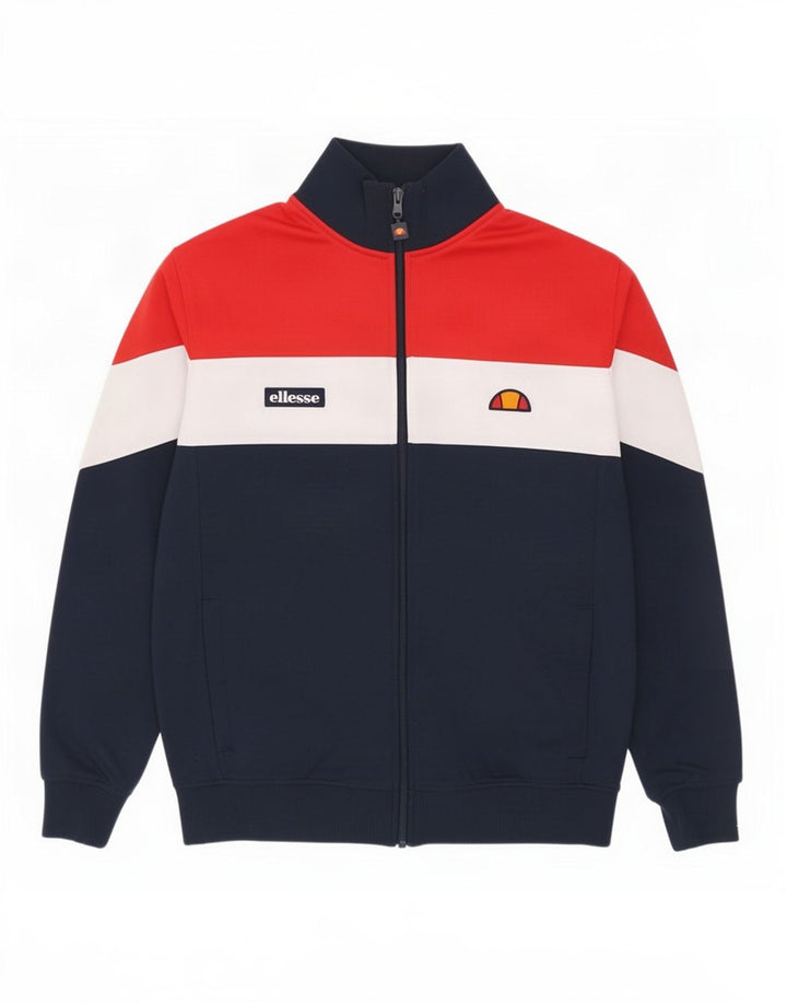 Ellesse Herren-Trainingsanzug-Oberteil aus Baumwolle in mittlerem Marineblau mit Blockfarben