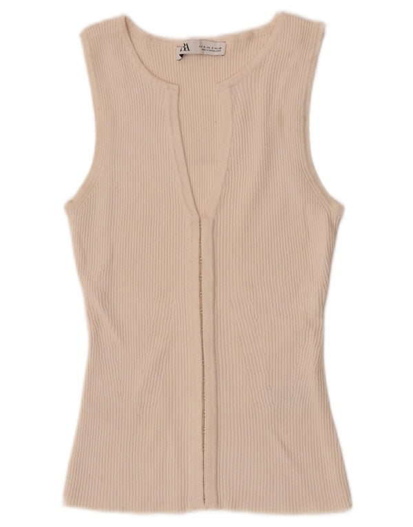 Zara Damen-Cardigan-Oberteil, UK-Gr. 8, Small, Off-White-Viskose