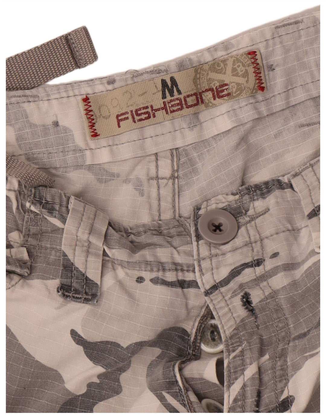 Fishbone Herren-Jogginghose, Cargohose, Größe M, W32, L31, Grau, Camouflage, Baumwolle