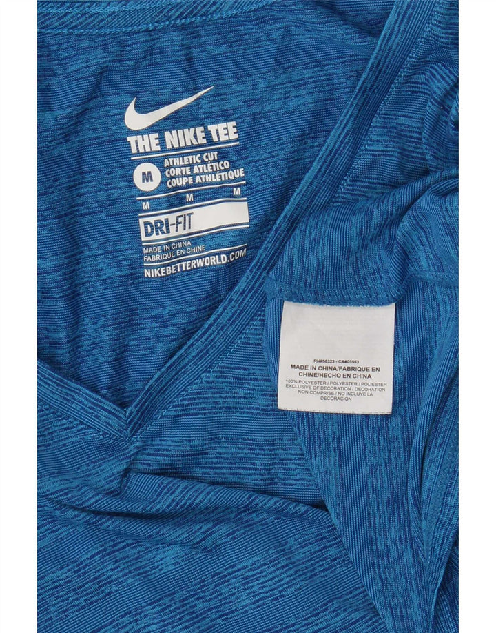Nike Damen Dri Fit T-Shirt Top UK 12 Mittelblau gestreift Polyester