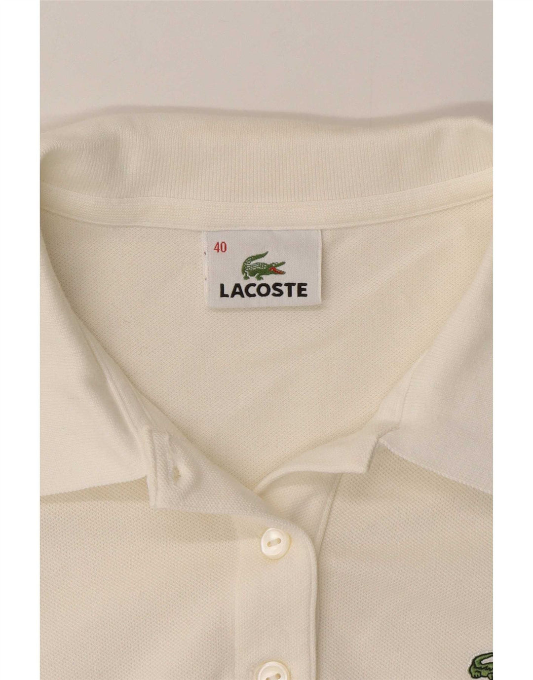 Lacoste Damen-Langarm-Poloshirt, Größe 40, mittelweiße Baumwolle
