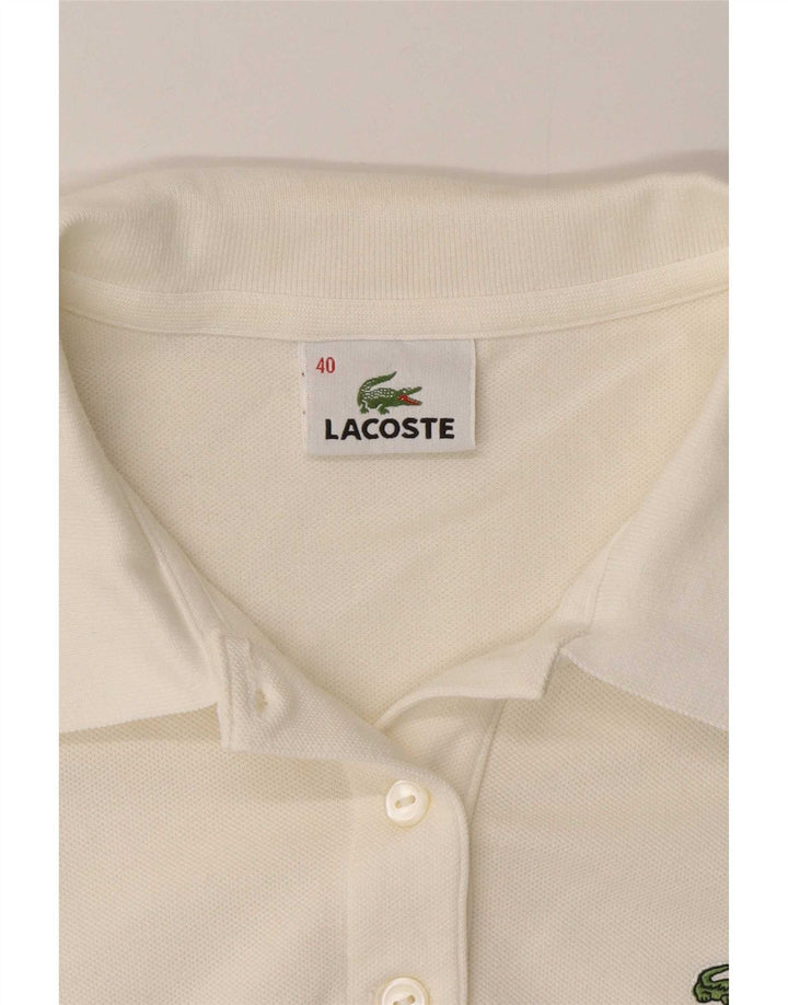 Lacoste Damen-Langarm-Poloshirt, Größe 40, mittelweiße Baumwolle