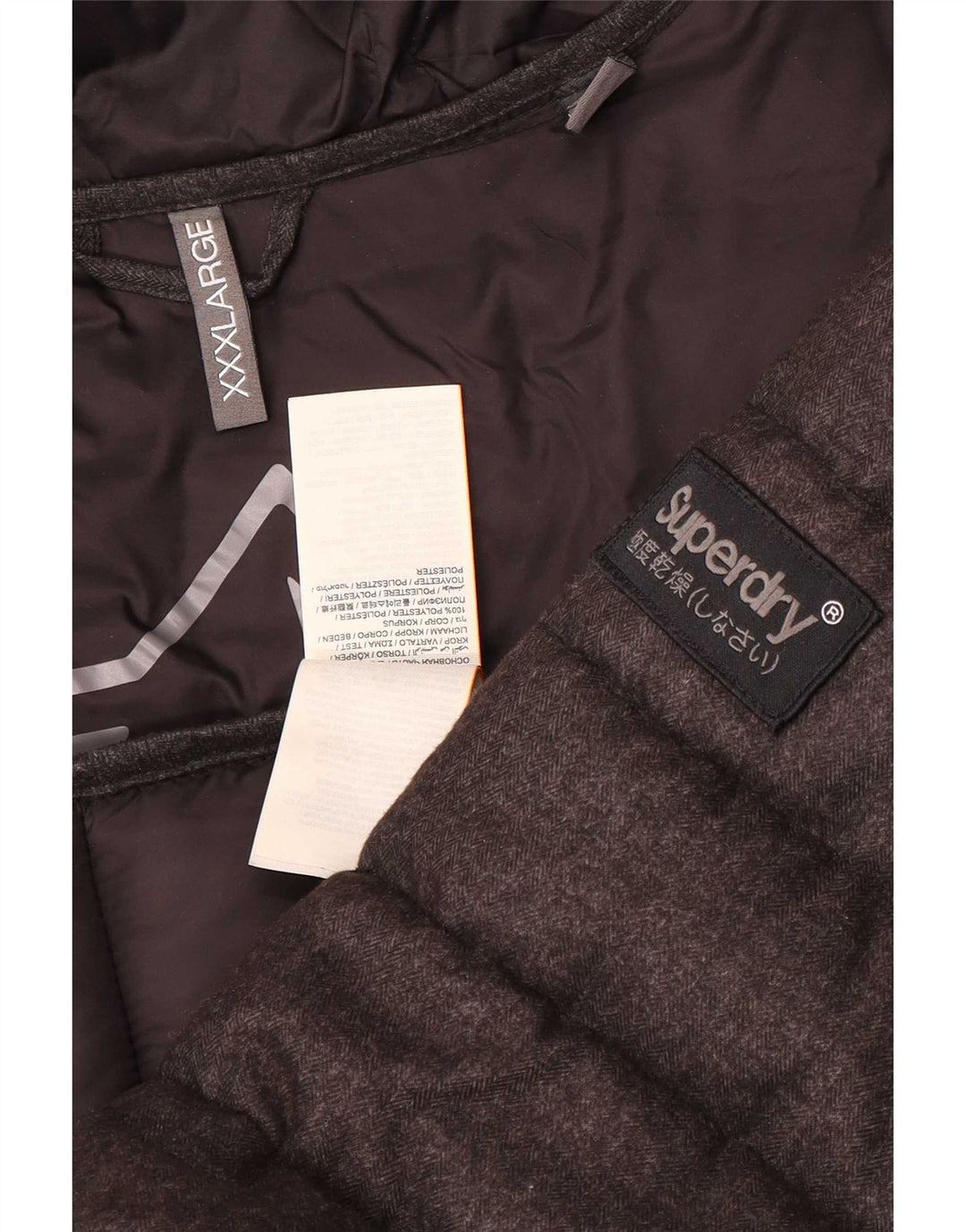 Superdry Wattierte Herrenjacke mit Kapuze, UK 46 3XL, Grau, Polyester