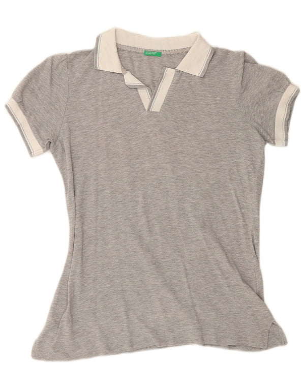 BENETTON Damen Poloshirt UK 14 Mittelgrau