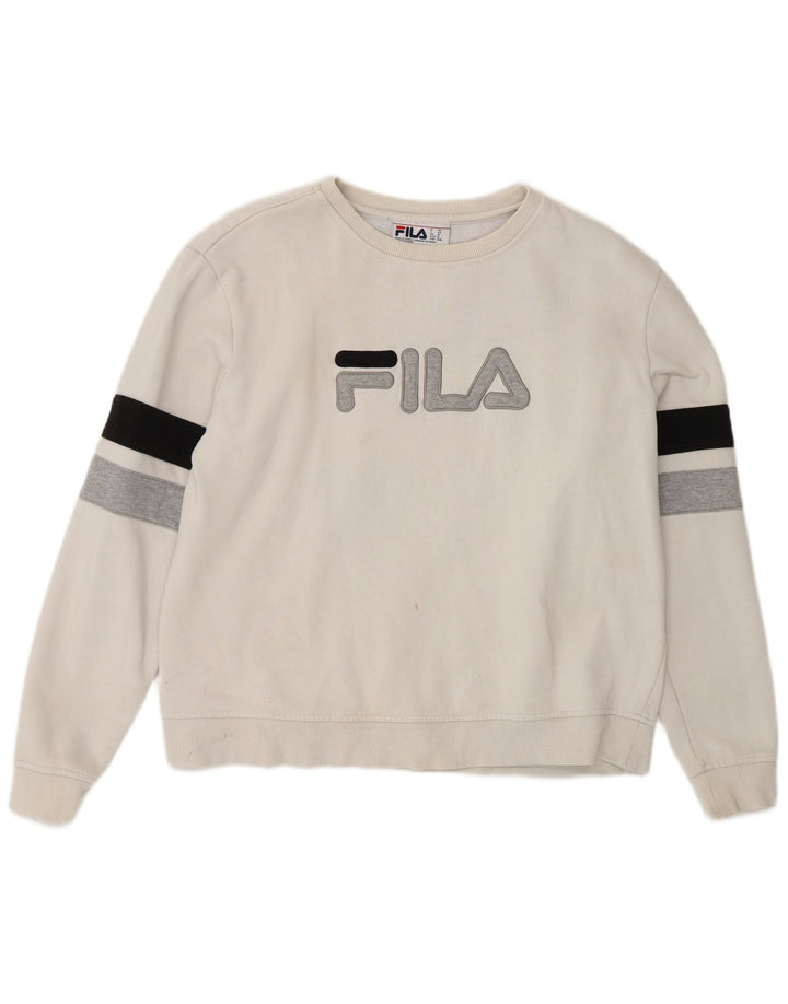Fila Herren Grafik-Sweatshirt-Pullover aus mittelweißer Colourblock-Baumwolle
