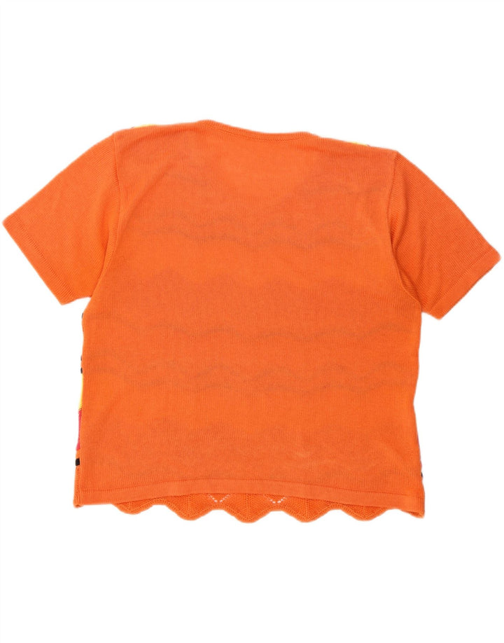 Vintage Damen Strick T-Shirt Top UK 14 Medium Mehrfarbig Geometrisch