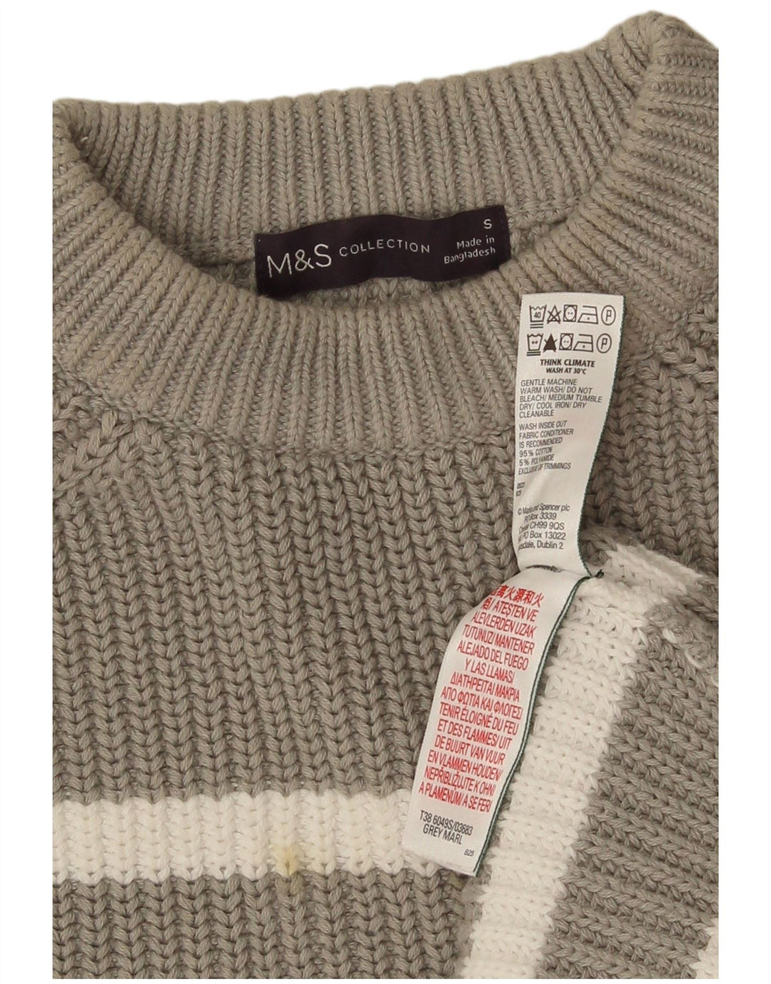 Marks & Spencer Damen-Pullover mit Rundhalsausschnitt, Gr. 10, Größe S, grau gestreift