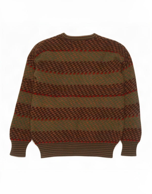 Vintage Herren Pullover mit V-Ausschnitt IT 50 Medium Khaki gestreift