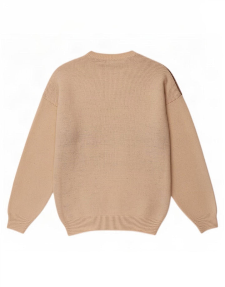 Vintage Herren-Pullover mit Rundhalsausschnitt, mittelgroß, aus weißer, geometrischer Wolle