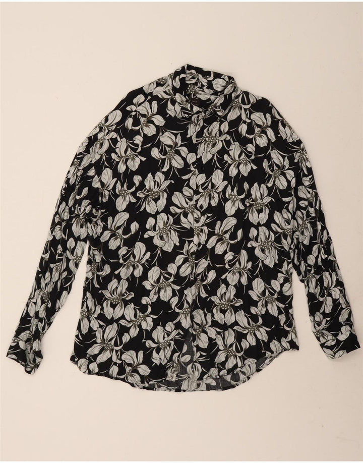 Zara Slim-Fit-Hemd für Herren, groß, schwarz, geblümt