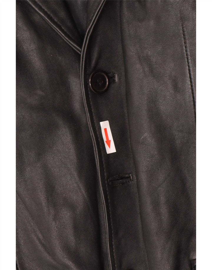 Vintage Herren 3-Knopf-Leder-Blazerjacke UK 38 Mittelschwarz