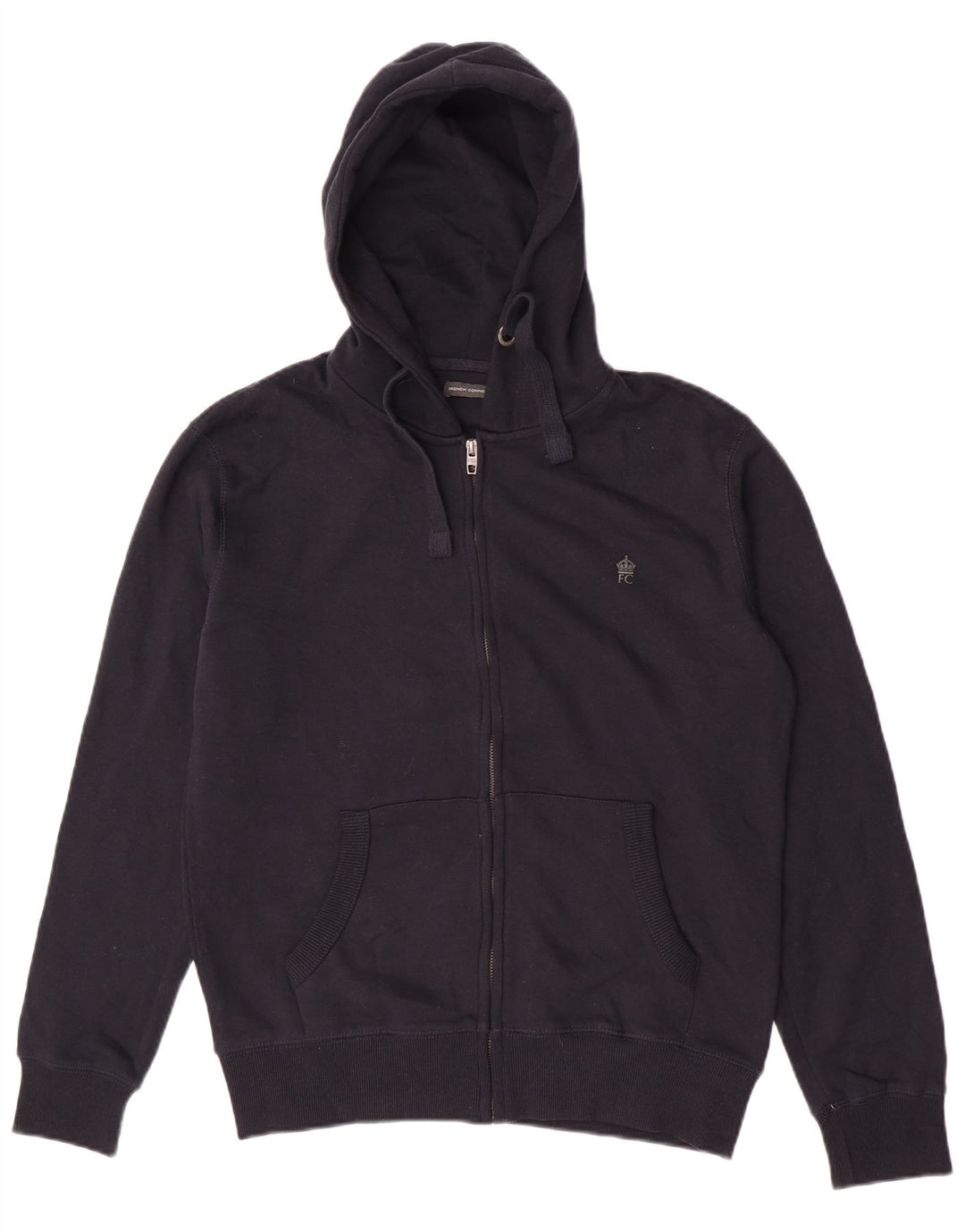 French Connection Herren-Kapuzenpullover mit Reißverschluss, mittlere marineblaue Baumwolle