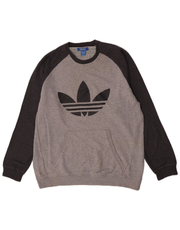 Adidas Herren Grafik-Sweatshirt-Pullover, groß, graue Farbblock-Baumwolle