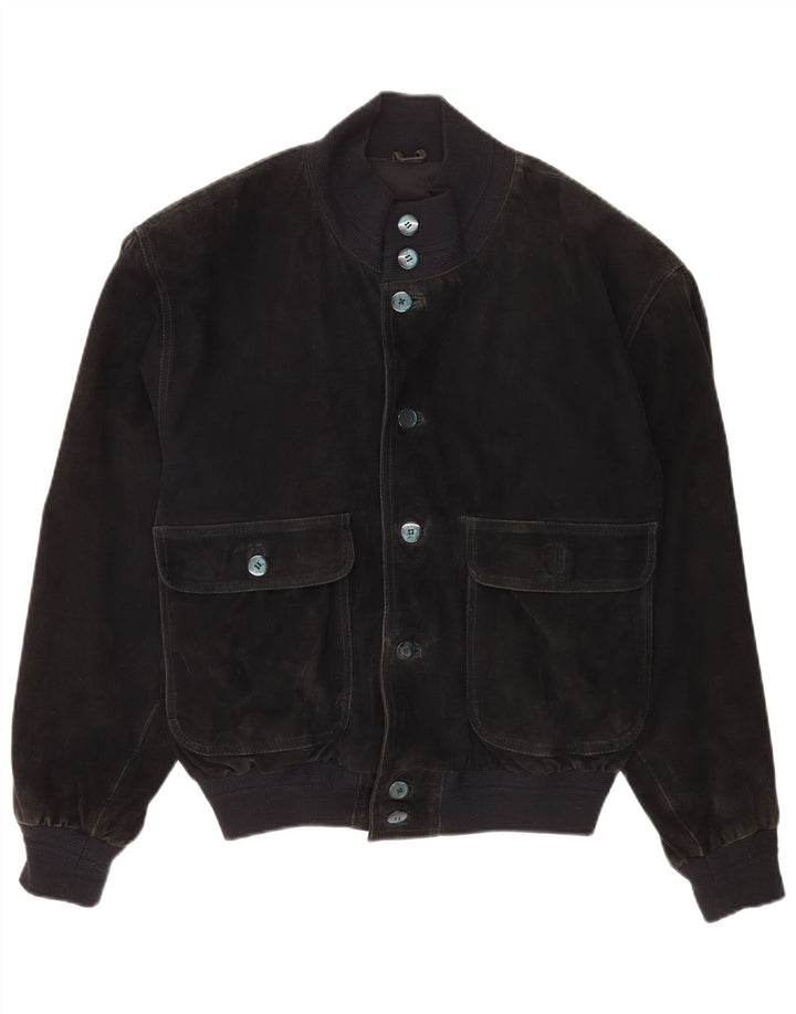 Vintage Herren Wildleder Bomberjacke IT 48 Mittelschwarzes Leder