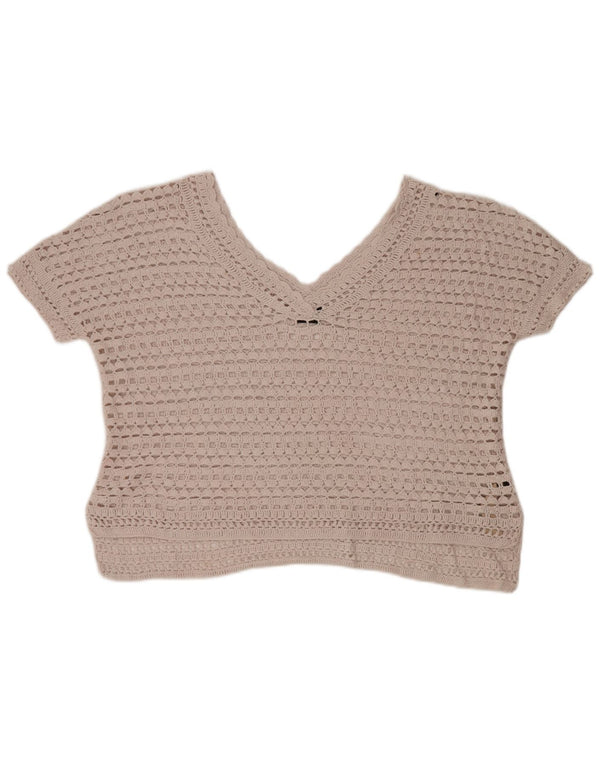 Massimo Dutti Damen Übergroße Häkelbluse Top UK 6 XS Beige Baumwolle