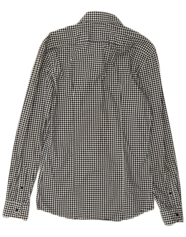 Reiss Herren-Slim-Fit-Hemd XS aus schwarzer Hahnentritt-Baumwolle