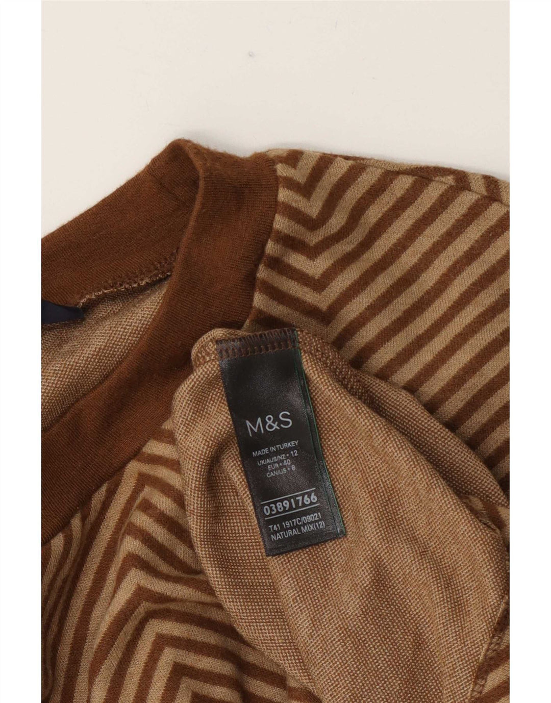 Marks & Spencer Damen-Pullover mit Rundhalsausschnitt, UK 12, Mittelbraun, Chevron