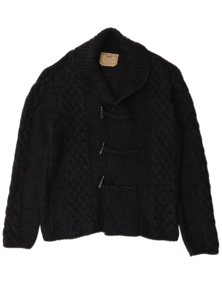 Guess Herren-Strickjacke mit Duffle-Knöpfen, groß, aus schwarzem Acryl