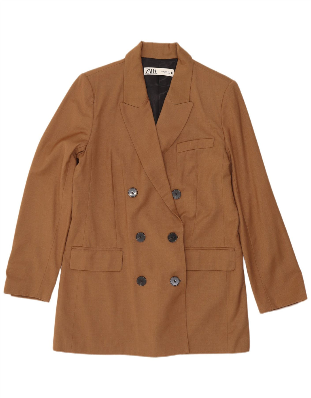 Langer zweireihiger Blazer für Damen von Zara, Gr. 12, Mittelbraun