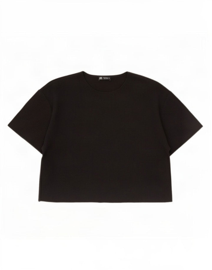 Zara Damen Crop T-Shirt Top UK 14 Medium Schwarz Polyester