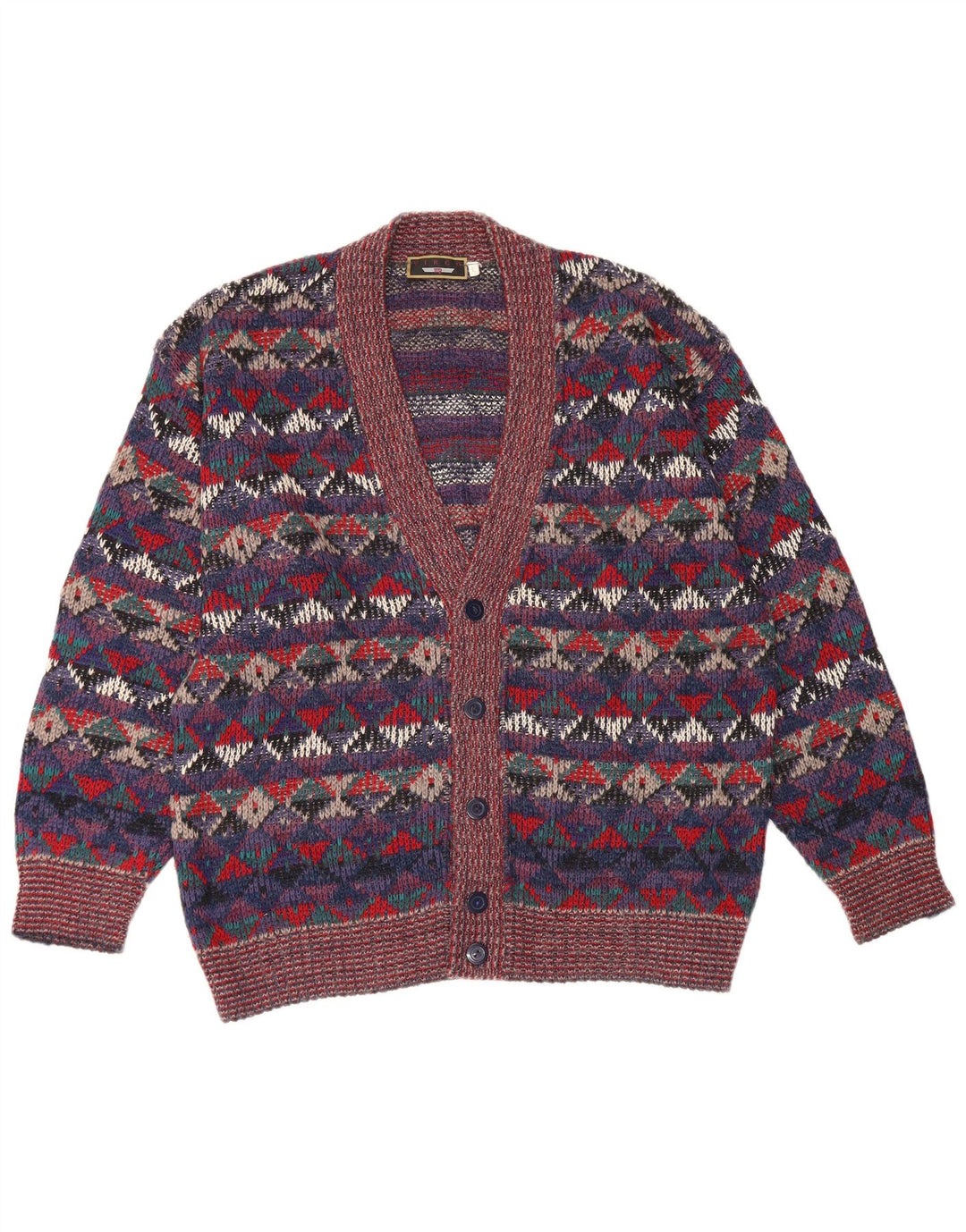 Vintage Herren Cardigan Pullover große bunte geometrische Wolle