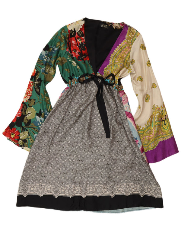 Vintage Damen Langarm-A-Linien-Kleid IT 40 Medium Mehrfarbig