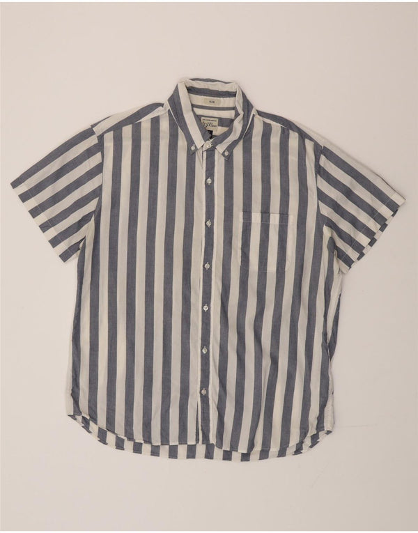 J. CREW Herren-Hemd, kurzärmelig, schmal, XL, blau gestreift, Baumwolle