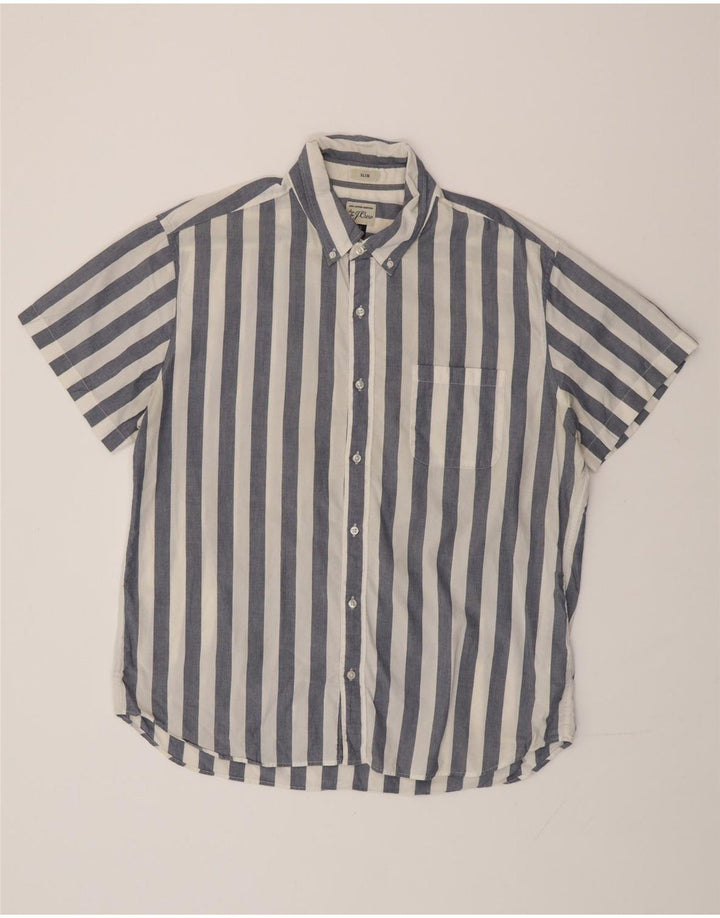 J. CREW Herren-Hemd, kurzärmelig, schmal, XL, blau gestreift, Baumwolle