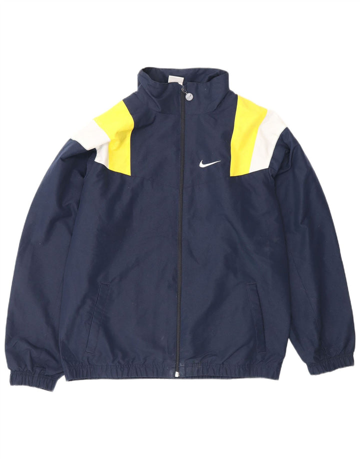 NIKE Boys Rain Jacket 13-14 Years XL Navy Blue Colourblock Polyester