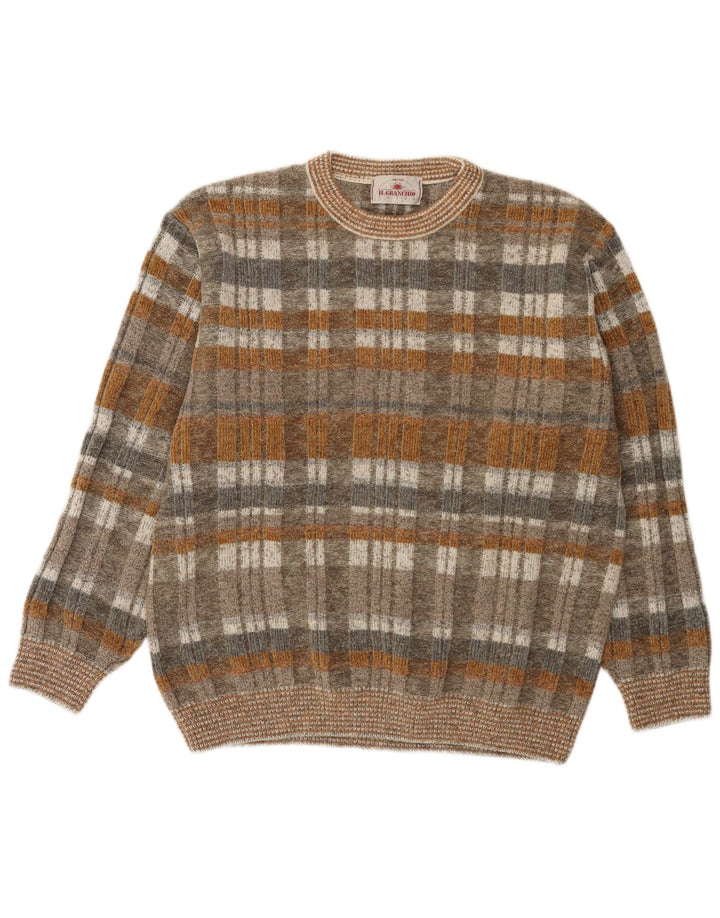 Il Granchio Herren-Pullover mit Rundhalsausschnitt, große braune Wolle