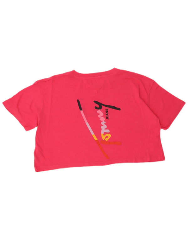 Tommy Hilfiger Damen Crop Oversize Graphic T-Shirt Top UK 14 Mittelrosa