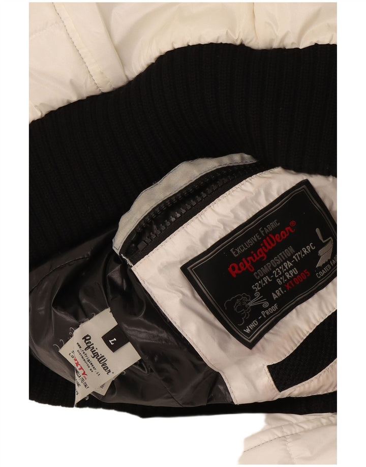 Refrigiwear Damen Bomberjacke mit Kapuze, wattiert, UK 14, Größe L, Weiß, Polyester