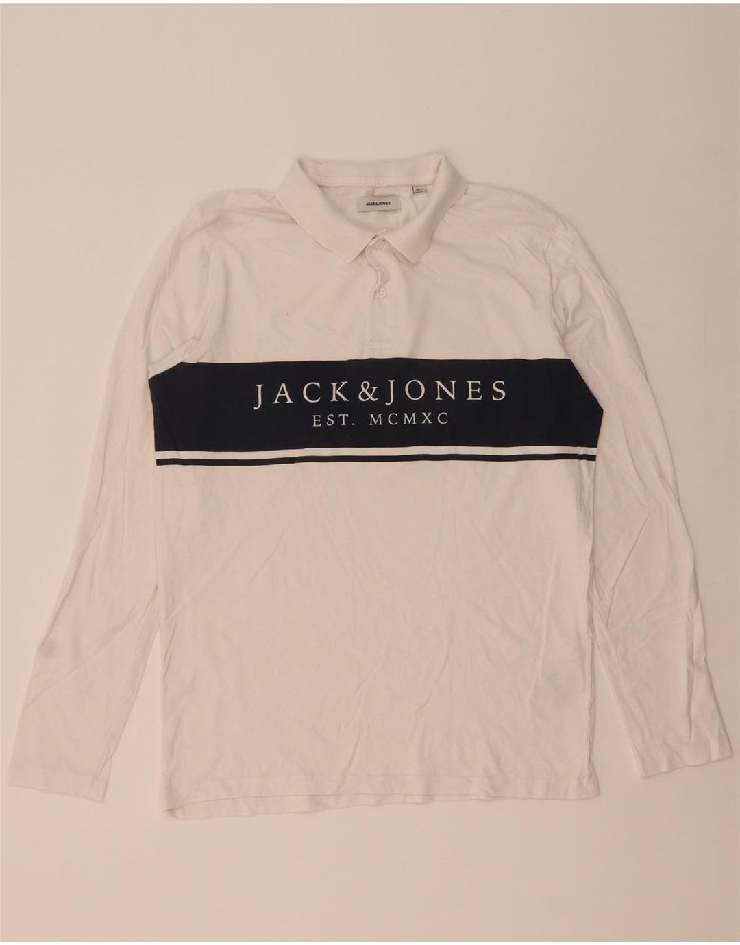 JACK & JONES Herren Grafik-Langarm-Poloshirt Mittelweiß Farbblock