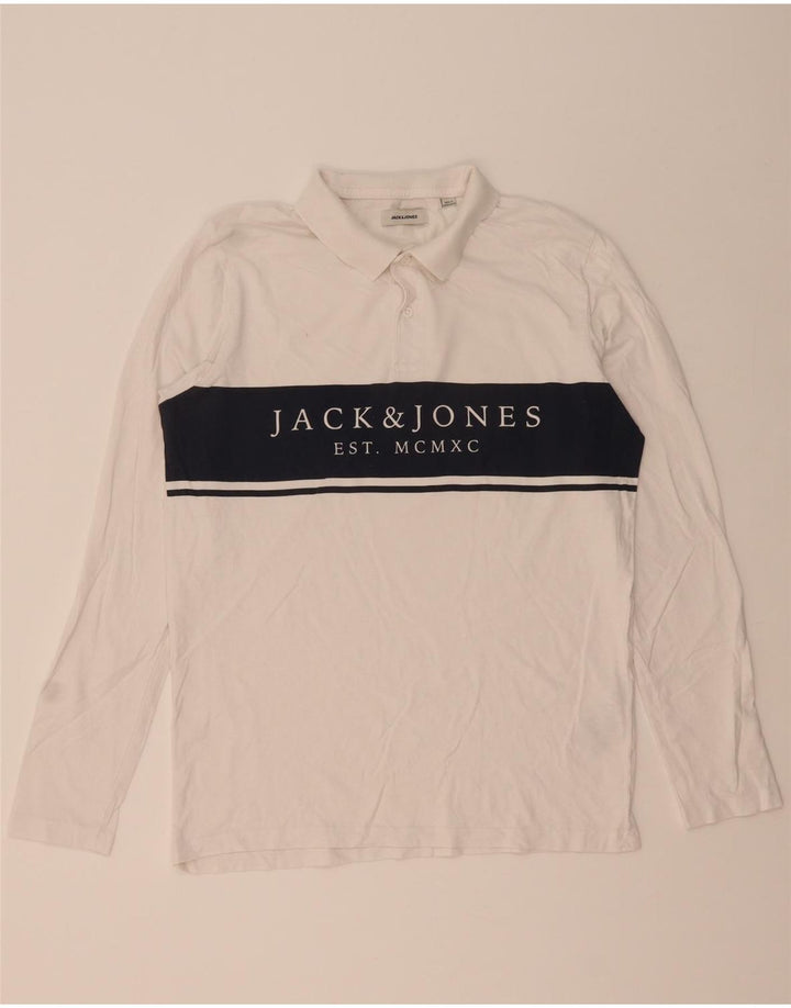 JACK & JONES Herren Grafik-Langarm-Poloshirt Mittelweiß Farbblock