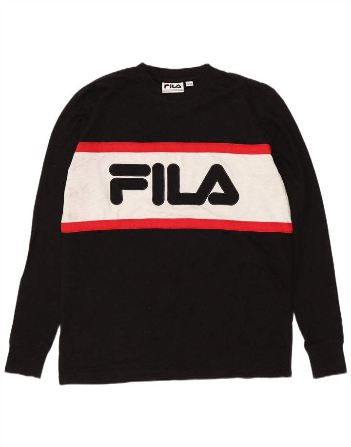 Fila Damen Übergroßes Grafik-Top mit langen Ärmeln, UK 2 2XS, Schwarz, Farbblock