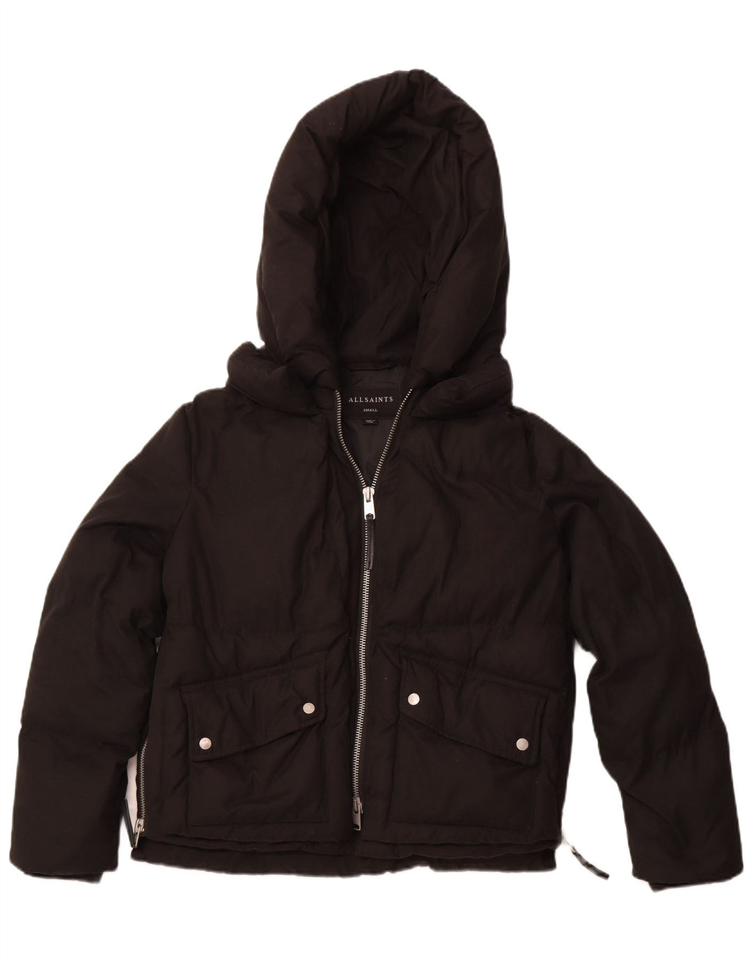 ALL SAINTS Wattierte Damenjacke mit Kapuze, UK 10, Größe S, Schwarz, Polyester