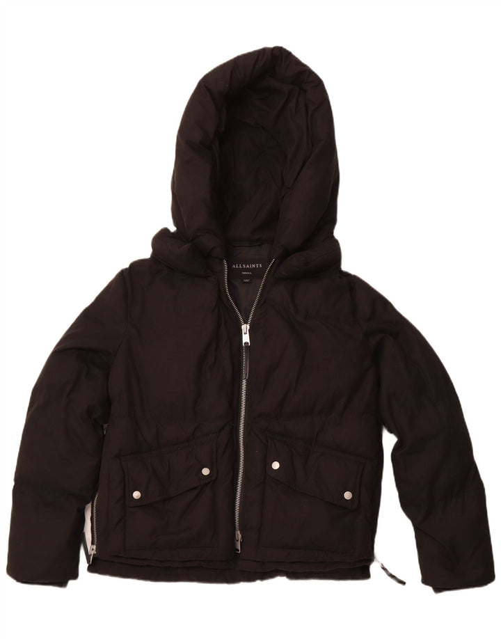 ALL SAINTS Wattierte Damenjacke mit Kapuze, UK 10, Größe S, Schwarz, Polyester