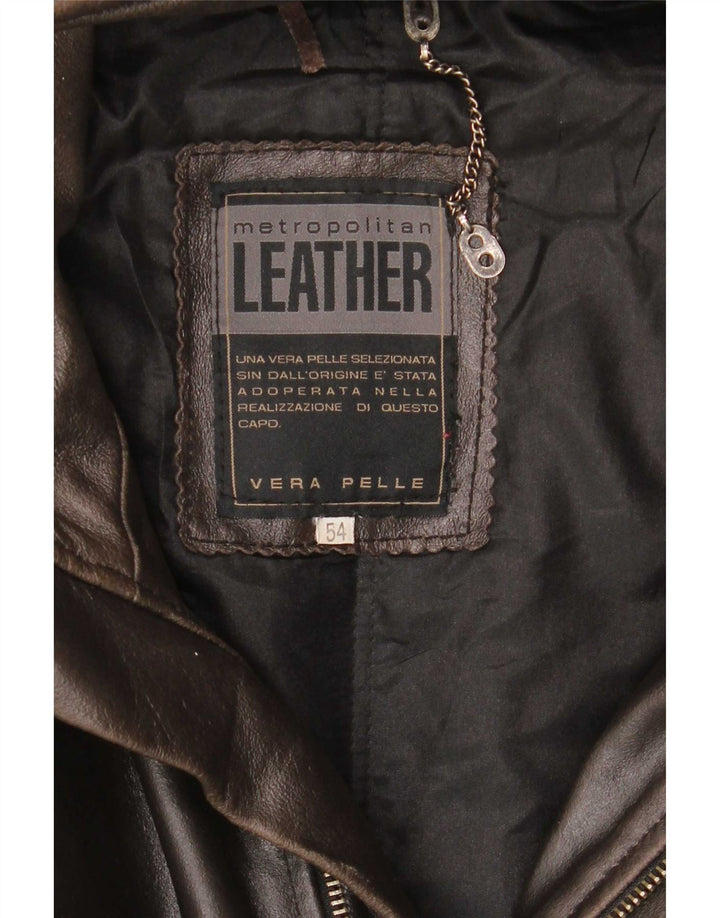 Metropolitan Herren-Ledermantel mit Kapuze IT 54 2XL Braun