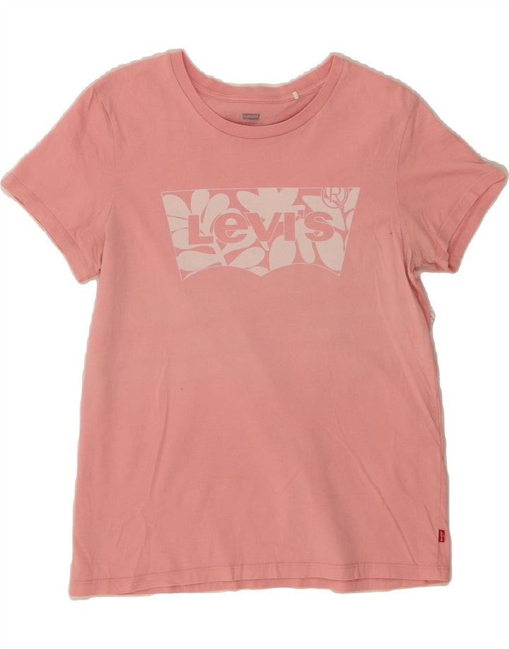 LEVI'S Womens Graphic T-Shirt Top UK 12 Medium Pink Cotton Vintage Levi's and Second-Hand Levi's from Messina Hembry 