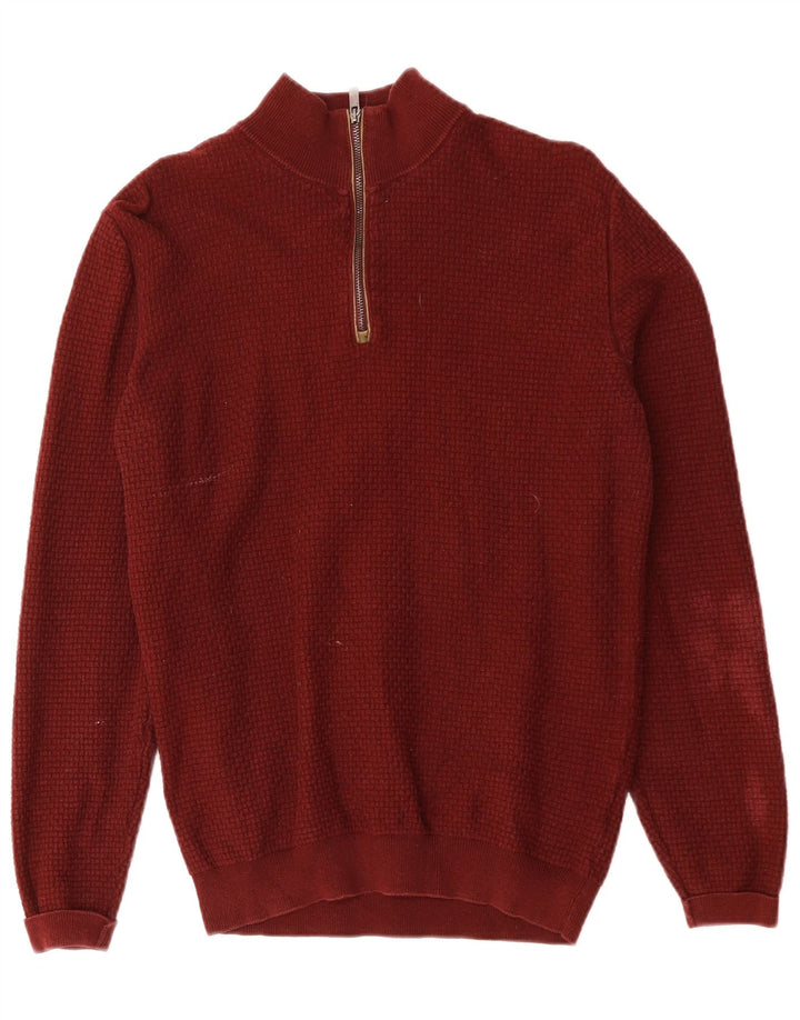 MASSIMO DUTTI Herren-Pullover mit Reißverschluss am Hals, kleine Burgunder-Baumwolle