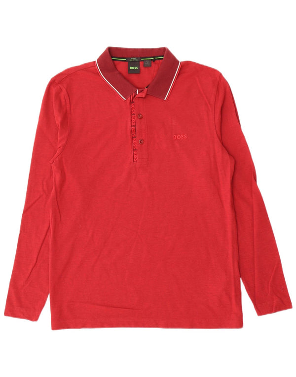 Hugo Boss Herren-Langarm-Slim-Fit-Poloshirt, große rote Baumwolle